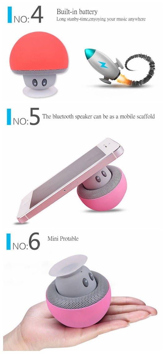 Hands Free Lovely Mushroom Wireless Bluetooth Speaker With Suction Cup
