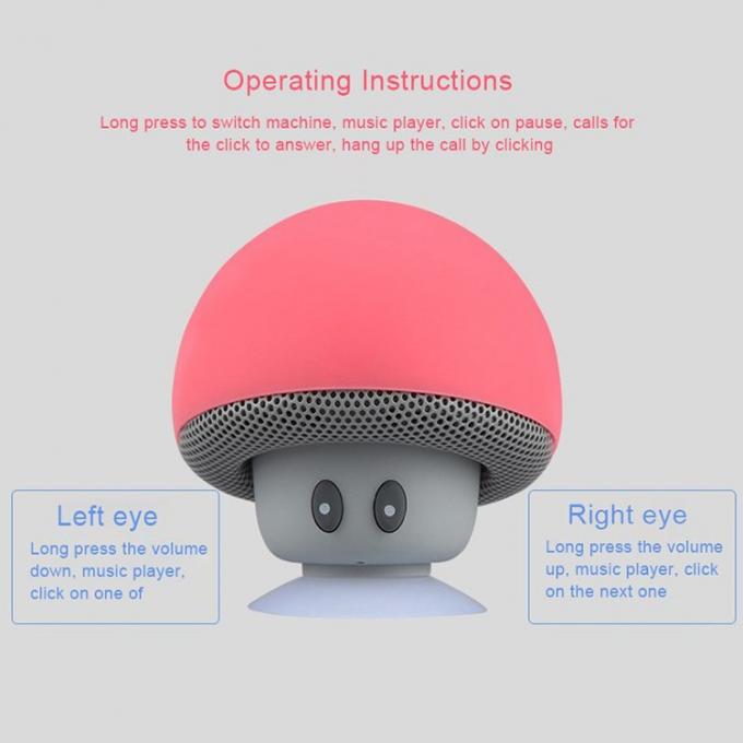 Colorful Cartoon Mushroom Bluetooth Speaker , Portable Wireless Mini Speakers With Sucker